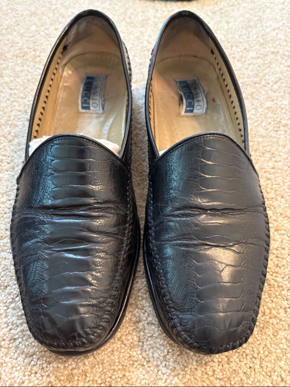 Savio Lucci Black Leather Croc-Embossed Men’s Slip-On Loafers